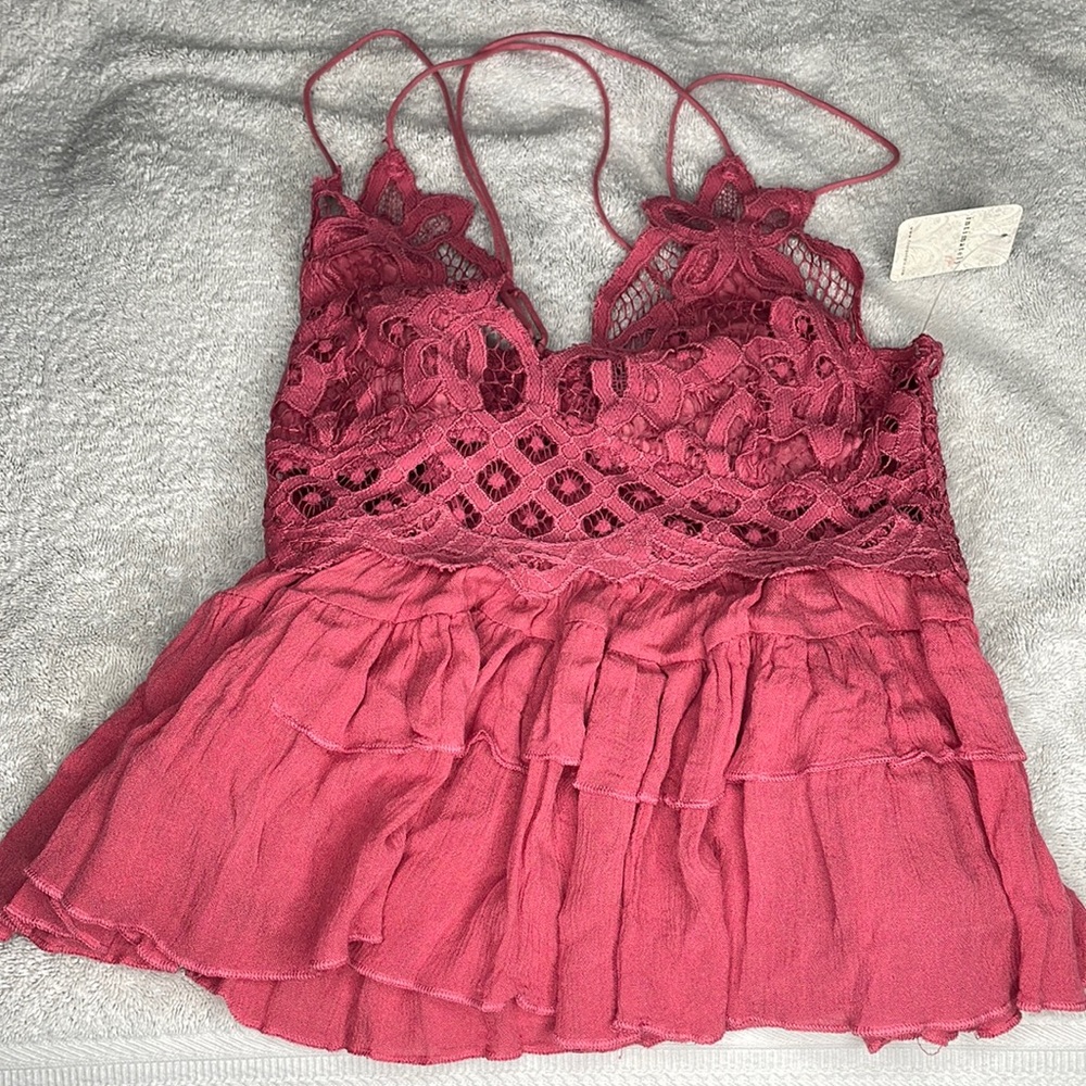 Free People strappy peplum top w/ lace accents